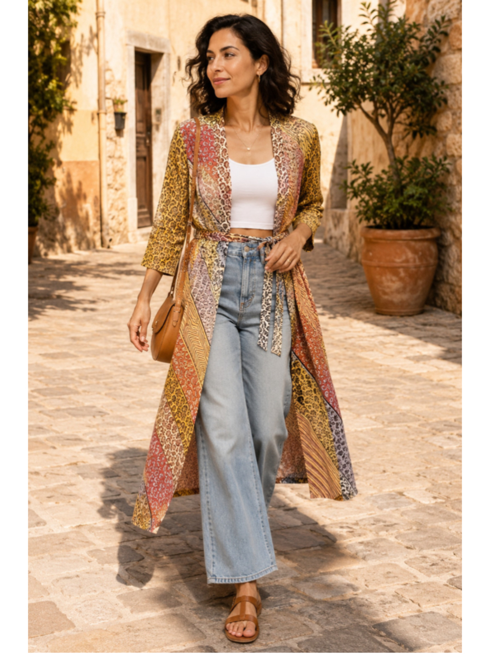 Cabi Poet Jacket Small Multicolor Patchwork Duster Boho Tie Waist Midi Length